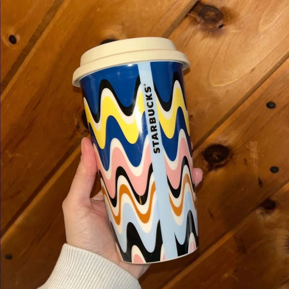 Starbucks Color Waves Double Wall Ceramic Travel 12 oz Tumbler